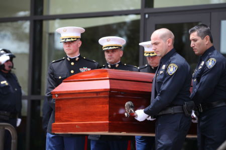  Marines and San Diego police officers escort the body of Officer Jeremy Henwood in San Diego, Aug. 12. 2011. Henwood, a Marine reserve officer, was posthumously promoted to the rank of major after being killed in the line of duty serving with the San Diego Police Department, Aug. 7.
Source: https://www.dvidshub.net/image/445105
Author	Cpl. Michele Watson
Location	CAMP PENDLETON, CA, US
